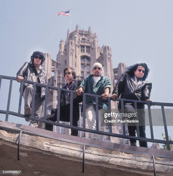 Portrait of American Rock group Izzy Stradlin and the Ju Ju Hounds, Chicago, Illinois, May 10, 1992. Pictured are, from left, Izzy Stradlin , Jimmy...