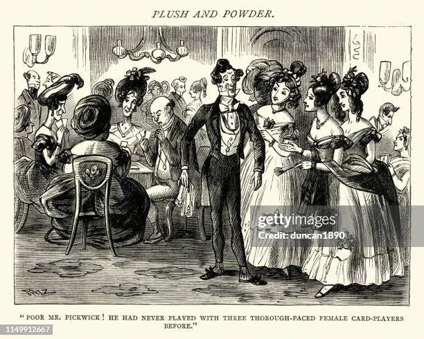 dickens, pickwick papers, never played with female card-players before - bridge card game stock illustrations