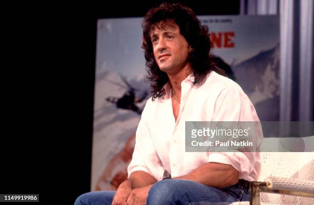 Actor Sylvester Stallone appears as a guest on the Oprah Winfrey Show in Los Angeles, California, April 23, 1988.