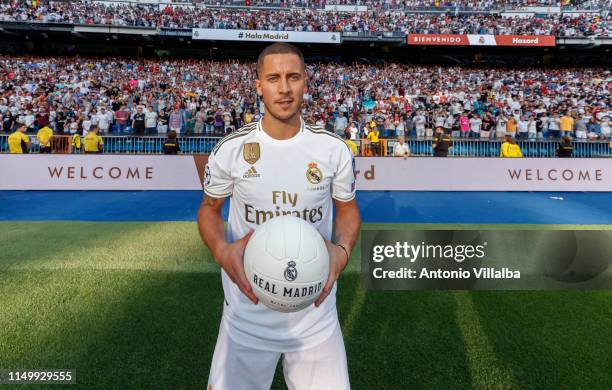 Eden Hazard of Real Madrid during his official presentation at Estadio Santiago Bernabeu on June 13, 2019 in Madrid, Spain.