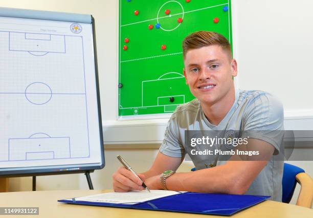 Harvey Barnes signs a new contract at Leicester City at King Power Stadium on June 14, 2019 in Leicester, England.