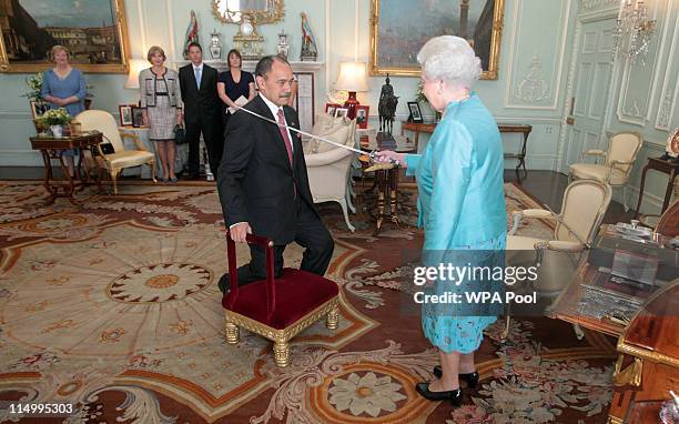 Sir Jerry Mateparae, Governor-General Designate of New Zealand, is Knighted by Queen Elizabeth II at Buckingham Palace on June 1, 2011 in London,...