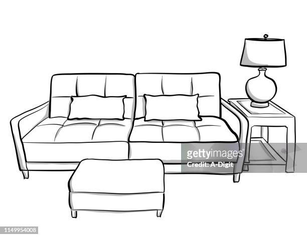 kleine wohnzimmer-couch - sofa stock-grafiken, -clipart, -cartoons und -symbole