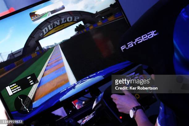 Team Veloce compete during the Le Mans Esports Series Super Finale in the Fan Zone at the Circuit de la Sarthe on June 14, 2019 in Le Mans, France.