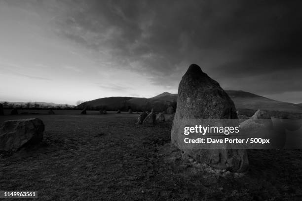 winter dusk, castlerigg ancient stone circle, near keswick town - north west province south africa stock pictures, royalty-free photos & images