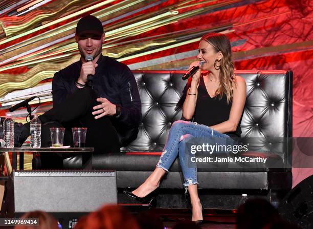 Mike Caussin and Jana Kramer speak onstage at Whine Down With Jana Kramer And Mike Caussin at Sony Hall on May 17, 2019 in New York City.