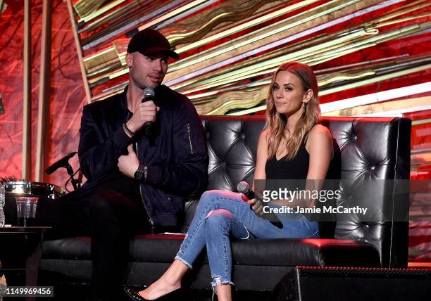 Mike Caussin and Jana Kramer speak onstage at Whine Down With Jana Kramer And Mike Caussin at Sony Hall on May 17, 2019 in New York City.