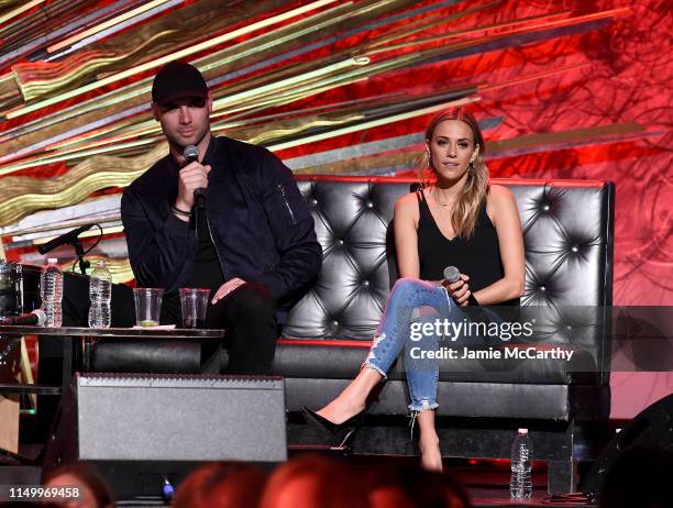 Mike Caussin and Jana Kramer speak onstage at Whine Down With Jana Kramer And Mike Caussin at Sony Hall on May 17, 2019 in New York City.