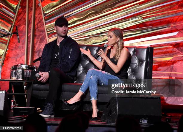 Mike Caussin and Jana Kramer speak onstage at Whine Down With Jana Kramer And Mike Caussin at Sony Hall on May 17, 2019 in New York City.