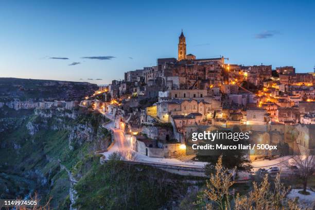 matera by night, panorama - matera stock pictures, royalty-free photos & images