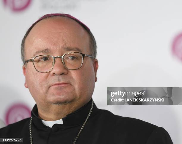 Malta's Archbishop and Vatican expert on paedophilia, Charles Scicluna looks on during a press conference after a meeting of bishops on child sex...