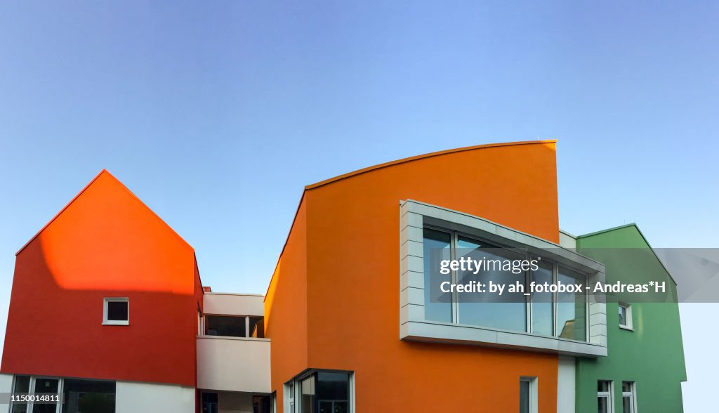 Cityscape with colourful facade of modern residential buildings