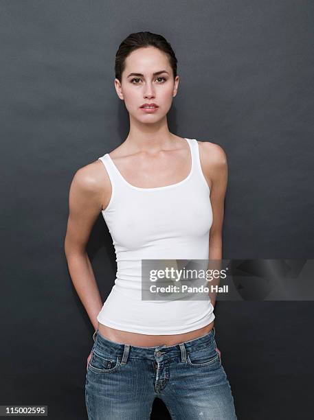 portrait of a young woman - tank top bildbanksfoton och bilder