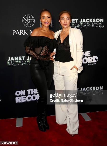 Rapper Eve and television personality Carrie Ann Inaba attend the after party for the debut of Janet Jackson's residency "Metamorphosis" at On The...