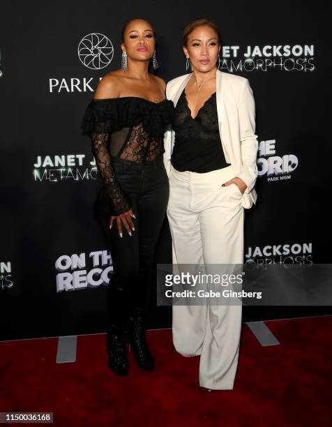 Rapper Eve and television personality Carrie Ann Inaba attend the after party for the debut of Janet Jackson's residency "Metamorphosis" at On The...