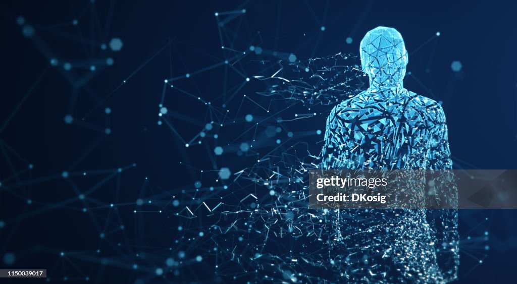 Digital Avatar / Artificial Intelligence (Blue, Copy Space)