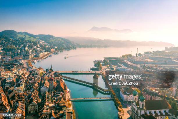 aerial view of lucerne old town - luzern stock pictures, royalty-free photos & images