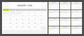 Calendar planner 2020 design template week start on Sunday.