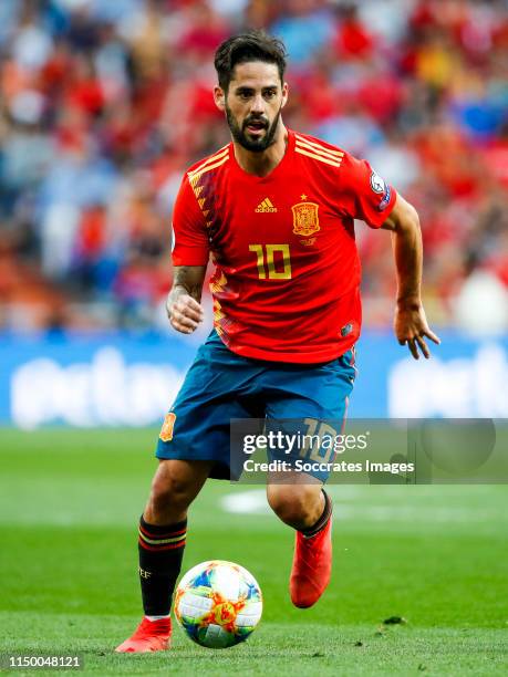 Isco of Spain during the EURO Qualifier match between Spain v Sweden at the Estadio Santiago Bernabeu on June 10, 2019 in Madrid Spain