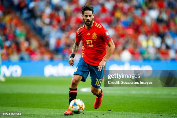 Isco of Spain during the EURO Qualifier match between Spain v Sweden at the Estadio Santiago Bernabeu on June 10, 2019 in Madrid Spain