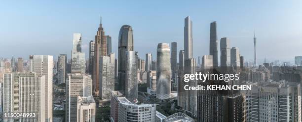 guangzhou city modern city cbd area beautiful sunset - guangzhou stock pictures, royalty-free photos & images