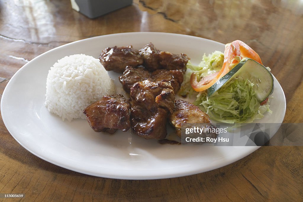 Spanish grilled pork with white rice