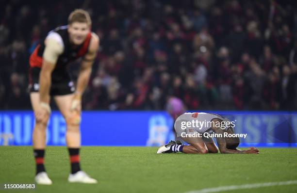 Bradley Hill of the Dockers looks dejected after losing the round nine AFL match between the Essendon Bombers and the Fremantle Dockers at Marvel...
