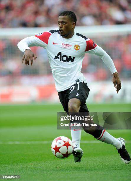 Patrice Evra of Manchester United during the UEFA Champions League final between FC Barcelona and Manchester United FC at Wembley Stadium on May 28,...