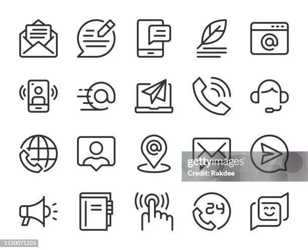 stockillustraties, clipart, cartoons en iconen met contacteer ons-line icons - brievenbus gefabriceerd object