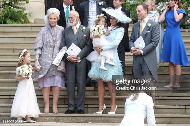 Princess Michael of Kent, Prince Michael of Kent, Sophie Winkleman and Lord Frederick Windsor after the wedding of Lady Gabriella Windsor and Mr...