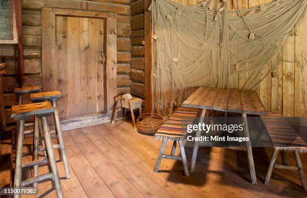 wooden dining room - rustic dining room stock pictures, royalty-free photos & images