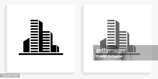 gebäude schwarz und weiß square ikone - office building stock-grafiken, -clipart, -cartoons und -symbole