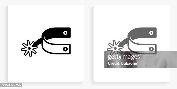 cowboy accessory black and white square icon - spurs stock illustrations