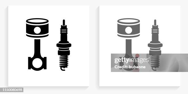 spark plug black and white square icon - spark plug stock illustrations