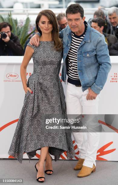 Antonio Banderas and Penelope Cruz attend the photocall for "Pain And Glory " during the 72nd annual Cannes Film Festival on May 18, 2019 in Cannes,...