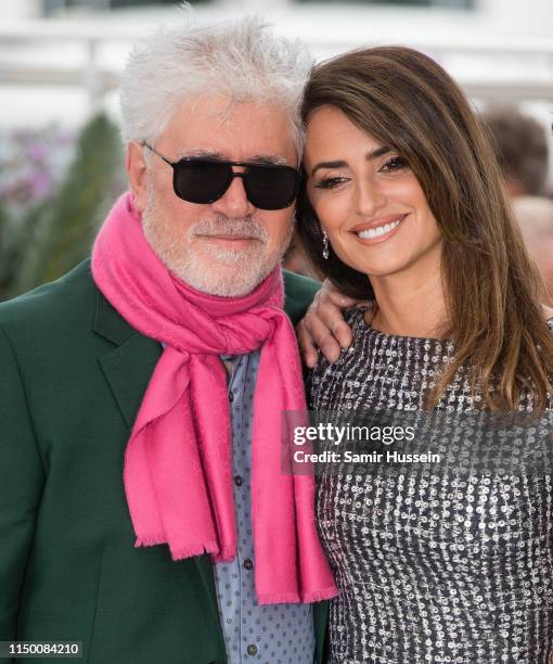 Penelope Cruz and Director Pedro Almodovar attend the photocall for "Pain And Glory " during the 72nd annual Cannes Film Festival on May 18, 2019 in...