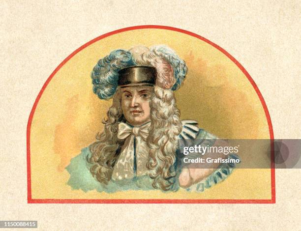 louis xiv king of france 1715 portrait - wig stock illustrations