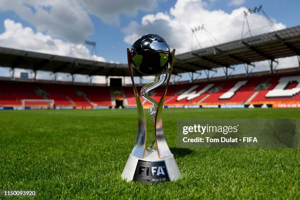 General view of FIFA U-20 World Cup Poland 2019 trophy on May 18, 2019 in Lodz, Poland.