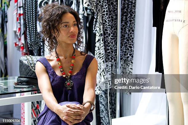 Star of "Viva Riva" movie Manie Malone attends a fitting at Marc Bouwer on June 1, 2011 in New York City.