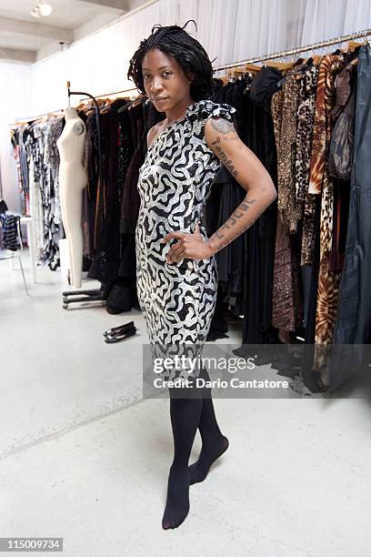 Founder of the new African Empower Suzanne "Africa" Engo attends a fitting at Marc Bouwer on June 1, 2011 in New York City.