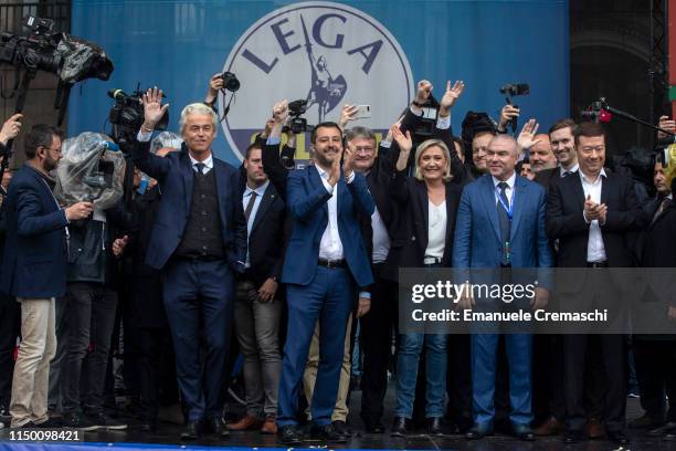 Geert Wilders, leader of PVV - Partij voor de Vrijheid, Matteo Salvini, leader of Lega, Jorg Meuthen, MEP for AfD - Alternative für Deutschland,...