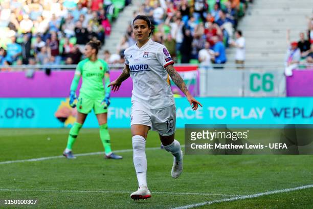 Dzsenifer Marozsan of Olympique Lyonnais Women celebrate scoring the opening goal during the UEFA Women's Champions League Final between Olympique...