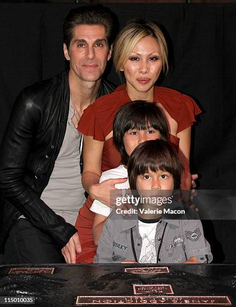 Singer Perry Farrell, wife Etty Lau Farrell and sons Hezron Wolfgang Farrell and Izzadore Bravo Farrell attend the induction of Jane's Addiction into...