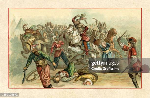 stockillustraties, clipart, cartoons en iconen met poolse koning jan sobiesky bevrijdend wenen van het turkse leger in 1683 - ottomaanse-rijk