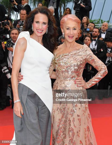 Andie MacDowell and Dame Helen Mirren attend the screening of "Les Plus Belles Annees D'Une Vie" during the 72nd annual Cannes Film Festival on May...