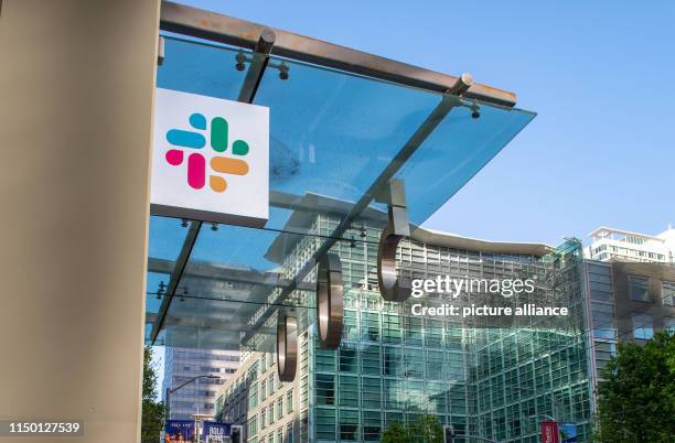 May 2019, US, San Francisco: The Slack company logo can be seen at the company headquarters. Slack offers a communication platform for companies....