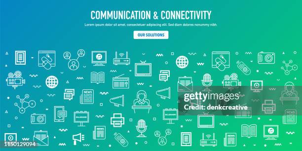 communication, connectivity & big data outline style web banner design - mix media stock illustrations