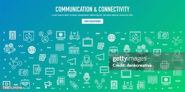 communication, connectivity & big data outline style web banner design - application security abstract stock illustrations