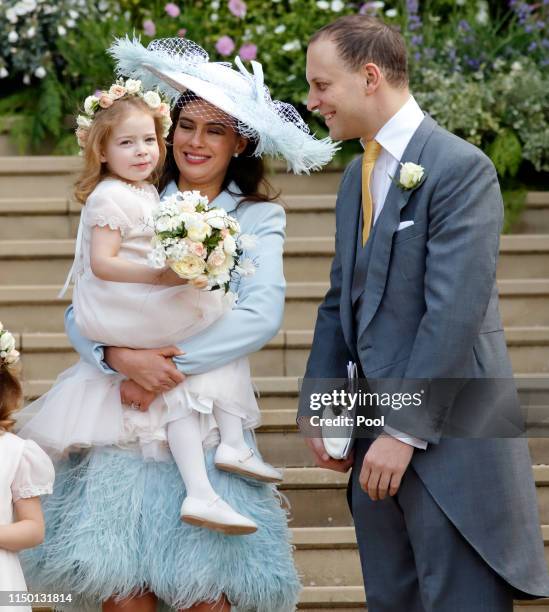 Lady Frederick Windsor, Isabella Windsor and Lord Frederick Windsor attend the wedding of Lady Gabriella Windsor and Thomas Kingston at St George's...