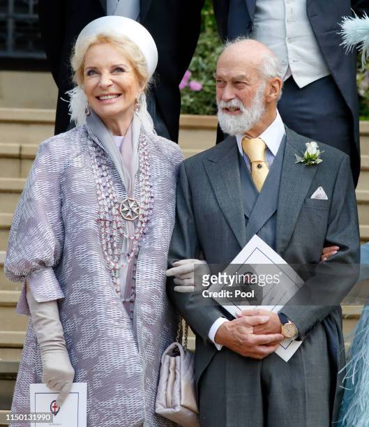 Princess Michael of Kent and Prince Michael of Kent attend the wedding of Lady Gabriella Windsor and Thomas Kingston at St George's Chapel on May 18,...